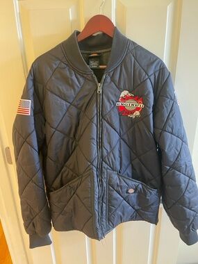 Dickies Navy Quilted Bomber Jacket with Seattle Fire Dept Embroidery Men’s M